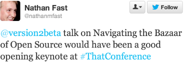 Nathan Fast's tweet about Navigating the Bazaar